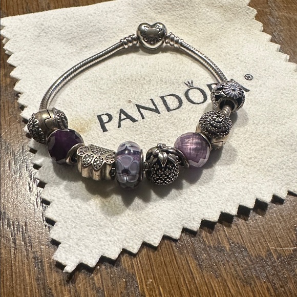 Pandora Silver Bracelet with Purple Charms - Picture 2 of 4